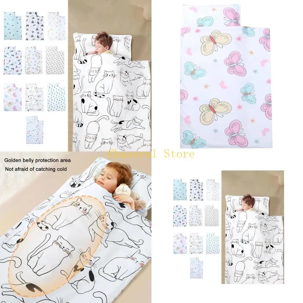 E7CE Toddler Sleep Mat Sleeping Bag, Kids Sleeping Pad with Removable Pillow Lovely Print Blanket Baby Crib Decors