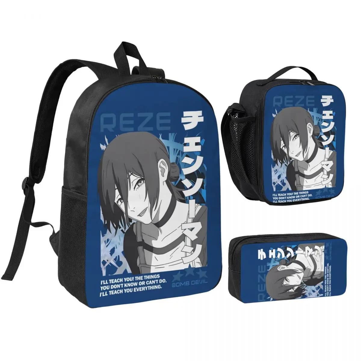 3pecs/set Chainsaw Man Reze Backpack for Student High-capacity Japan Manga High School Shoulder Bag Lunch bag Pencil Case