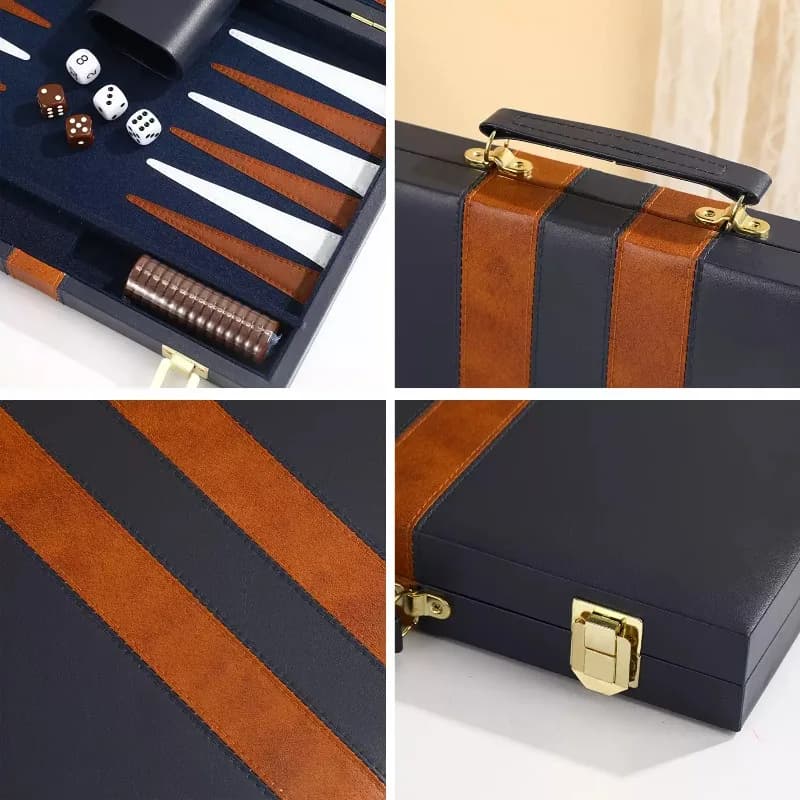Portable PU Leather Backgammon Game Set Handheld Travel Chess Board Game Kit with Gift Box