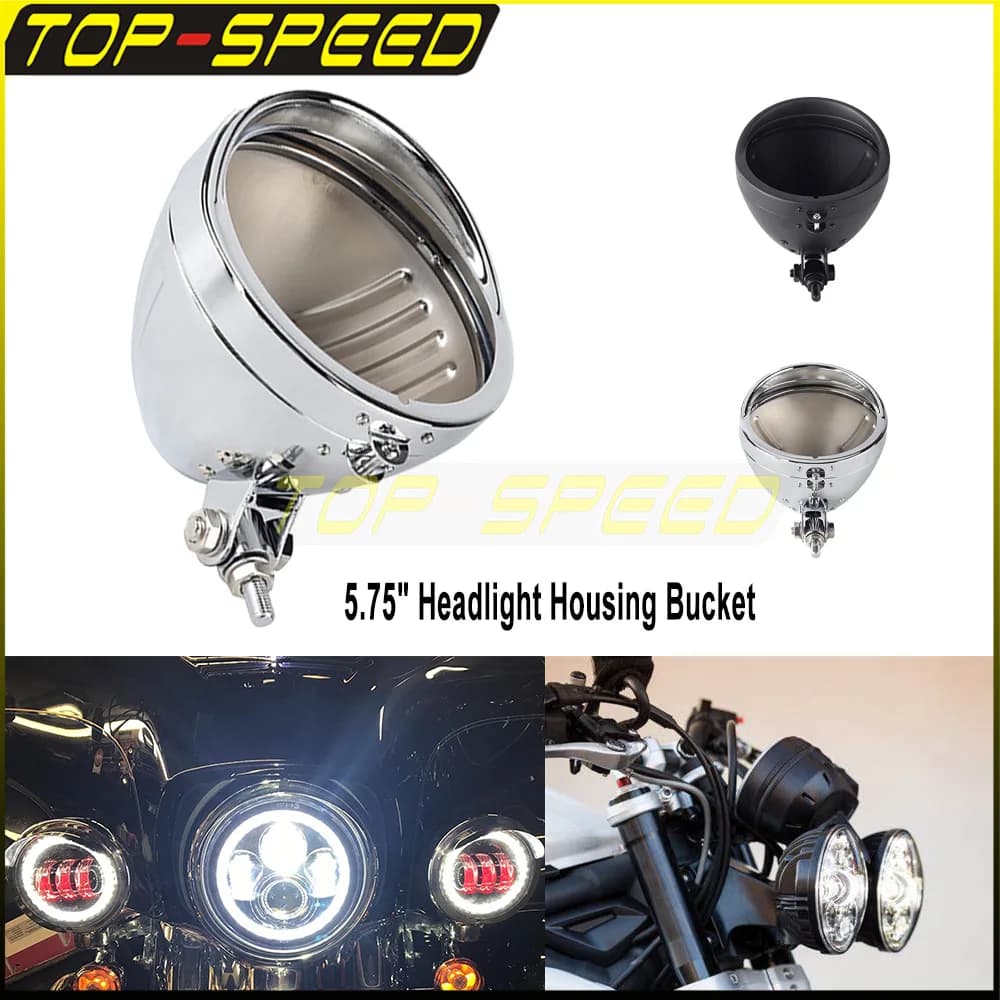 Alloggiamento del faro del motociclo universale da 5.75 "alloggiamento della lampada di grandi dimensioni con bordo del faro rotondo con cablaggio della cornice della visiera