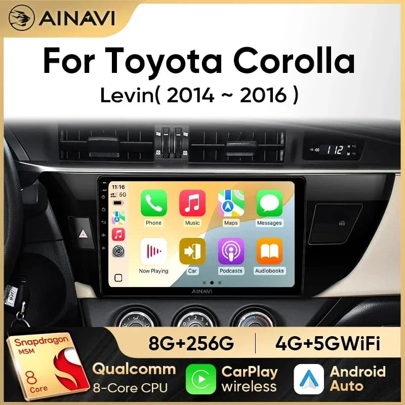 Ainavi Car Radio For Toyota Corolla 11 2012-2016 E170 E180 CarPlay Android Auto Qualcomm Car Stereo Multimedia Player 4G Wi-Fi D