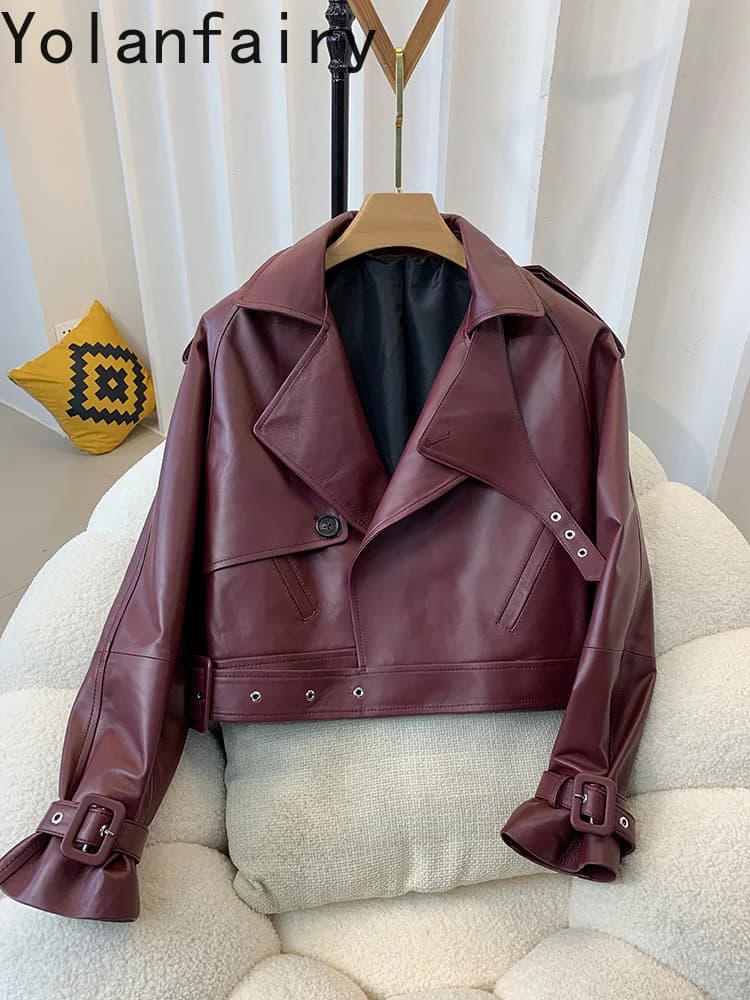 Cappotto in vera pelle di pecora stile europeo risvolto da donna abbottonatura irregolare giacca in vera pelle cappotti e giacche da moto di moda