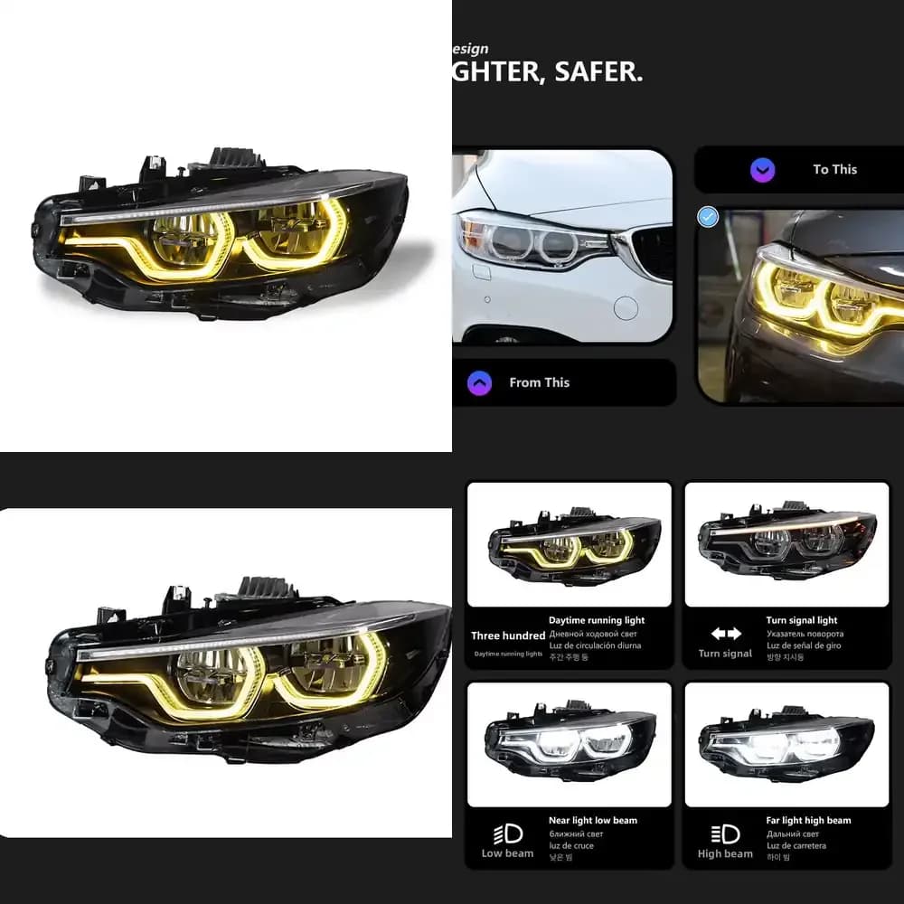 Per BMW Serie 4 F32 2013-2020, Gruppo Fari a LED Modificati con Proiettore a Doppio Fascio e Occhio Dorato, con DRL 12V