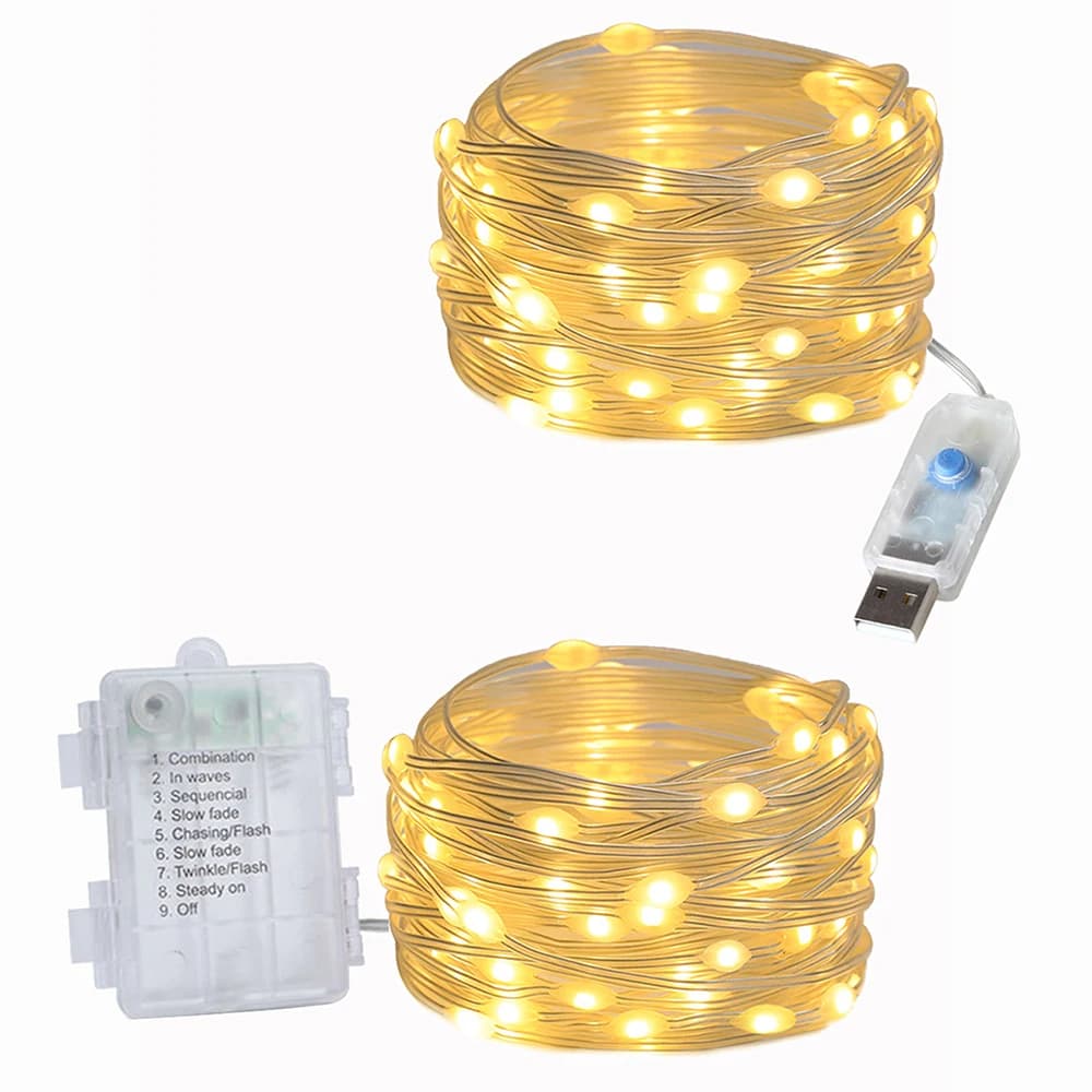 Lucine a LED con filo di cuoio USB/Ghirlanda a batteria per Natale all'aperto Festa di Capodanno Compleanno Lampade per decorazioni stradali