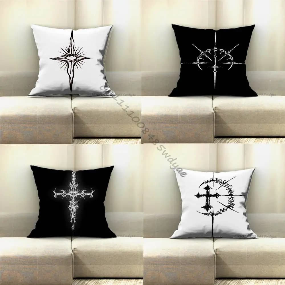 Cyber Sigil Cross Goth Pillow Case Pillow Case Living Room Sofa Cushion Cover Suitable For Home Bedroom Room Decoration