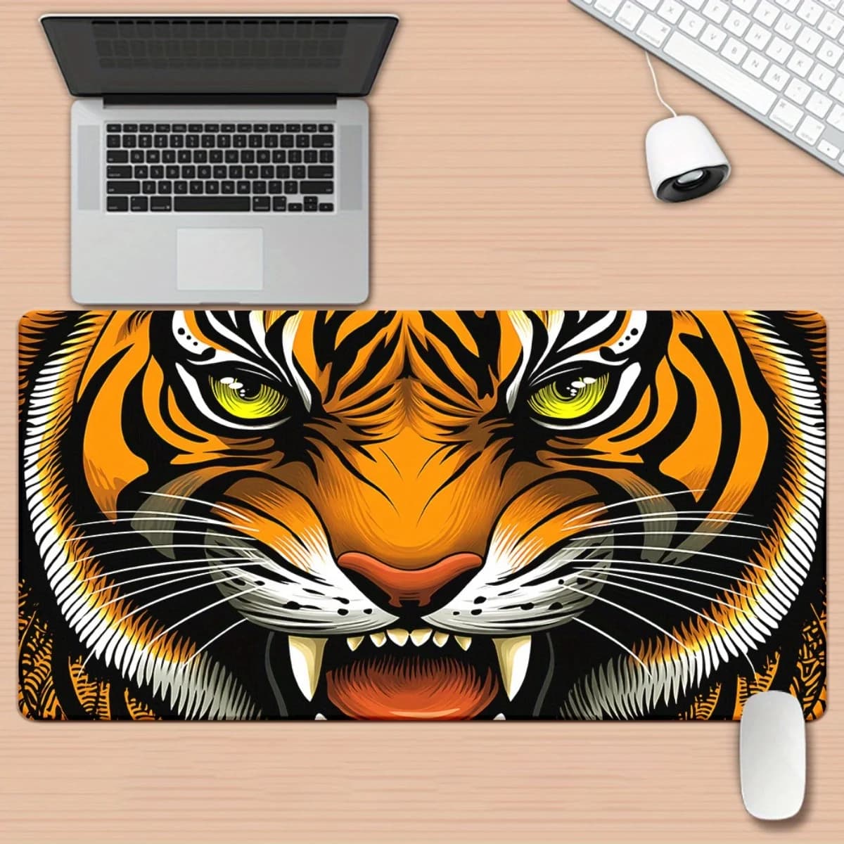 Tappetino per mouse con motivo a faccia di tigre, tappetino da gioco per scrivania, base in gomma antiscivolo, tappetino per mouse grande per tastiera di PC e laptop