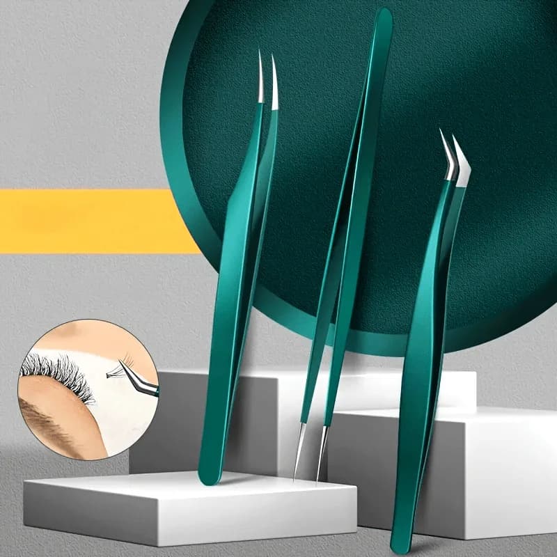 Kit di strumenti per extension ciglia ipoallergeniche - Set di pinzette in acciaio inossidabile con piume dorate e morsetti per delfini per artisti delle ciglia