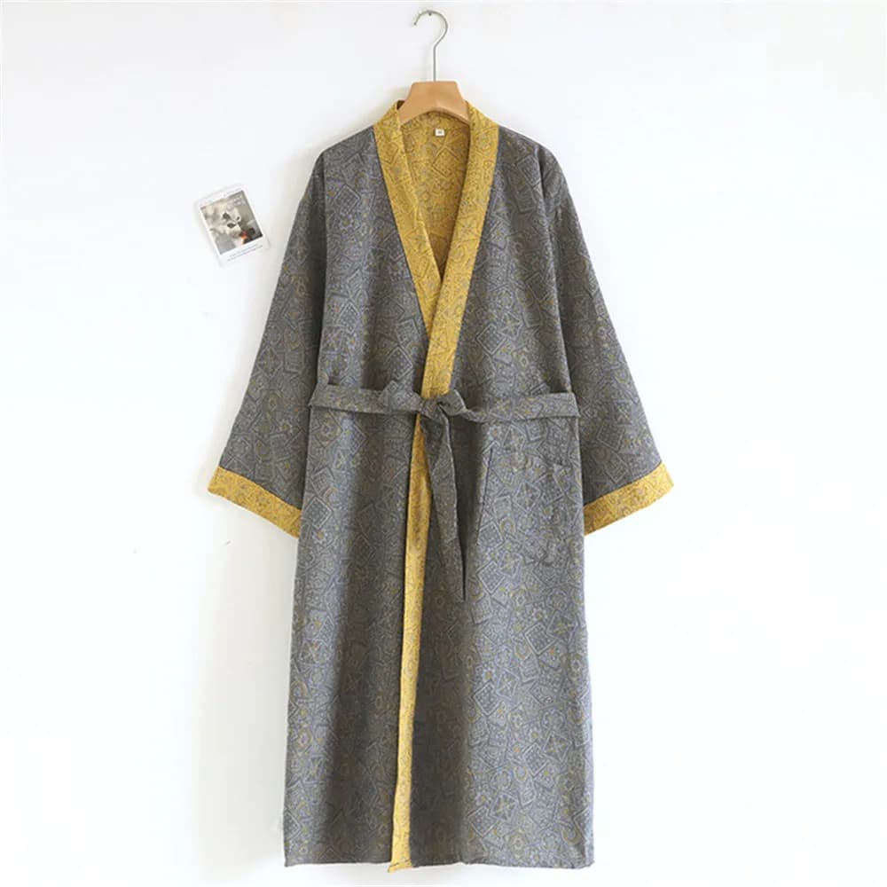 Cotton bathrobes for men Spring Autumn National Style Homewear Fast drying bathrobe absorbing water
