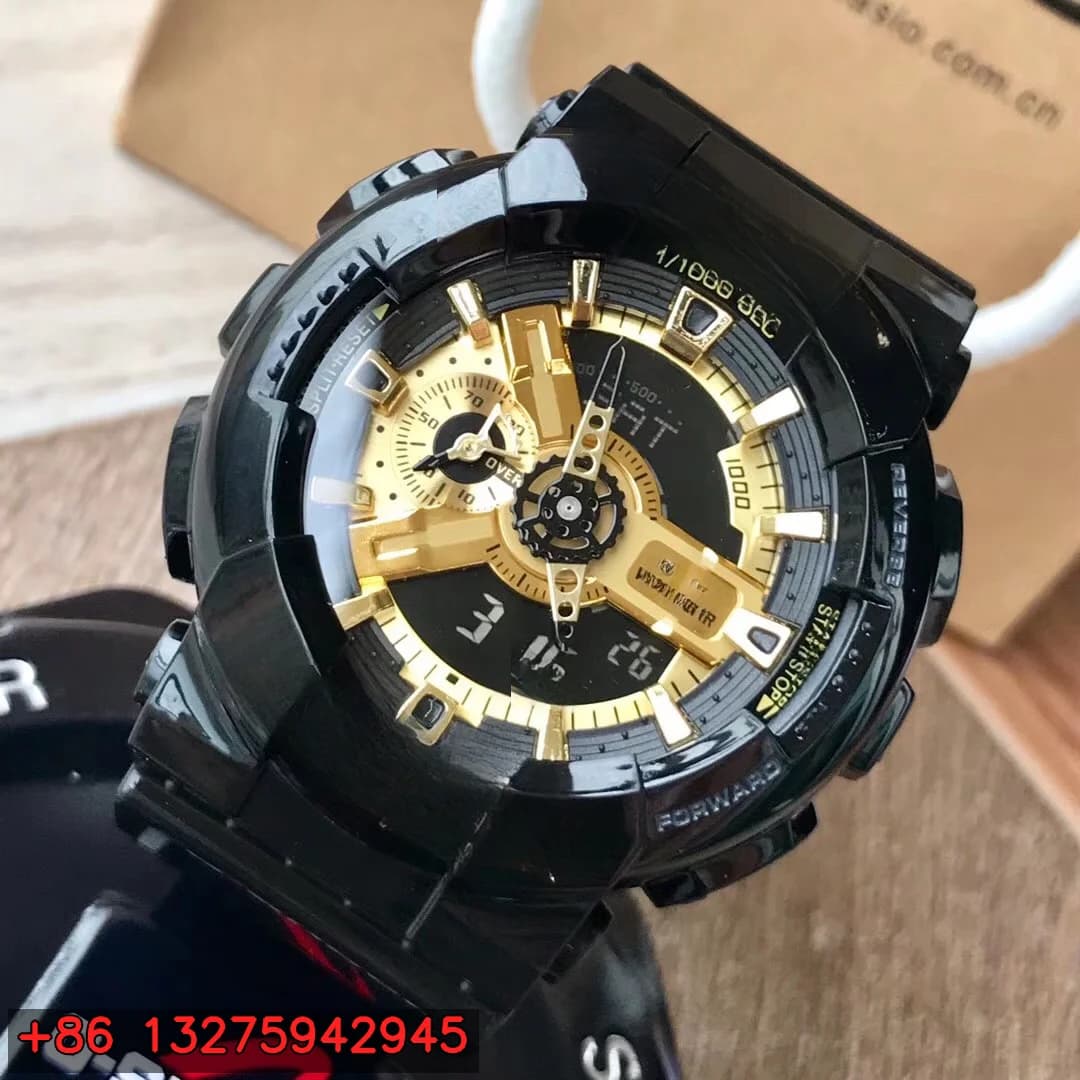 Orologio sportivo analogico-digitale da uomo, movimento da confermare, cinturino in resina, cassa in plastica, stile lusso nero-oro, orologio da polso resistente agli urti