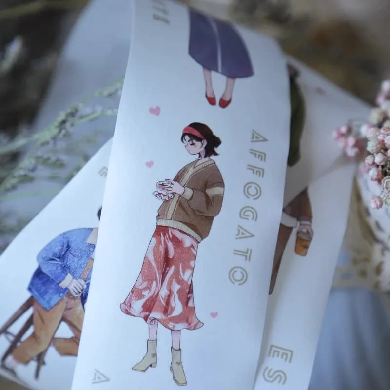 Lovely Enjoy Coffee Girl Special Oil PET Washi Tapes Craft Supplies DIY Scrapbooking Card Making Decorative Plan Sticker