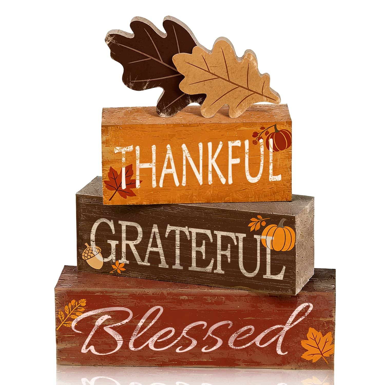 4 Pcs Fall Thanksgiving Tiered Tray Decor Wooden Thankful Grateful Blessed Signs Rustic Farmhouse Table Decoration Centerpieces Autumn Harvest Wooden Blocks for Home Kitchen Bedroom Mantel Indoor Tabletop Decor
