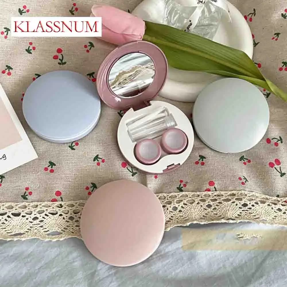 KLASSNUM Door Lenti a Contact Round with Mirror, Portable Travel Kit, Lens Container, Eye Care Organizer, Gift