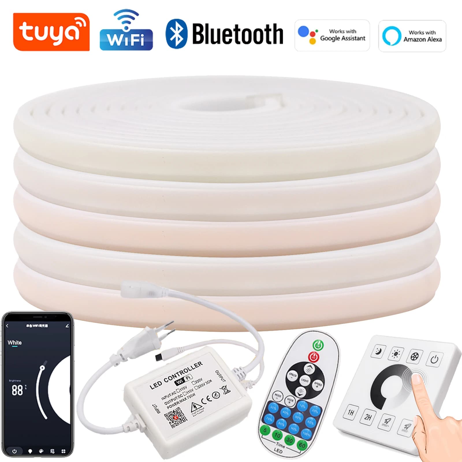 220V dimmerabile COB LED Strip Light Tuya WiFi LED Tape Bluetooth flessibile COB LED Lights con spina EU illuminazione lineare impermeabile