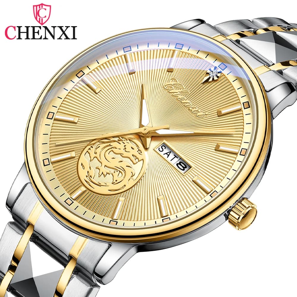 CHENXI Business Luxury Men Watches Quartz Stainless Steel Wrsitwatches Male Auto Date Clock with Luminous Hands