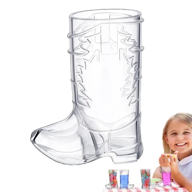 Stivale da cowboy trasparente in plastica riutilizzabile per whisky occidentale, tazza di plastica, tazza da birra da cowboy occidentale, decorazioni per feste a tema cowboy