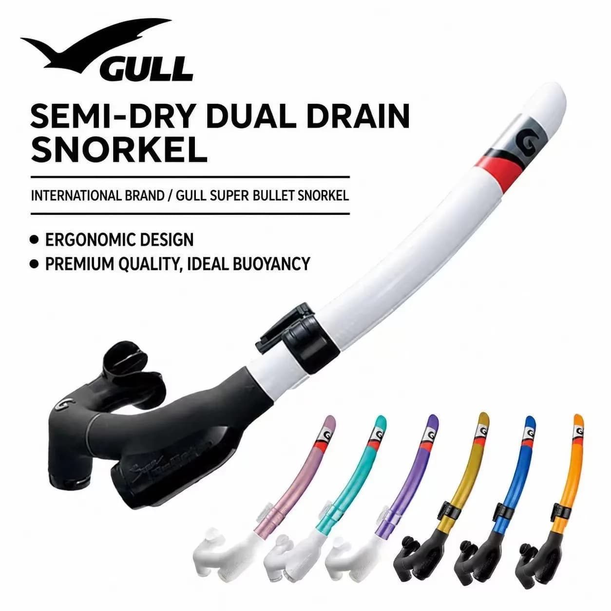 GULL Diving Snorkel Snorkeling Gear Dry Snorkel Underwater Breathing Tube Silicone Swimming Diving Snorkel Dry Breathing Tube