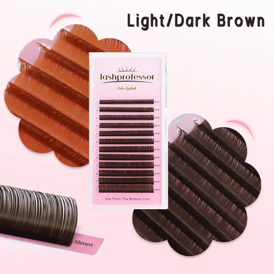 Estensione ciglia marrone scuro 0,05 0,07 mm Ciglia individuali marrone chiaro Mix 8-15 mm Colore naturale Ciglia finte volume russo