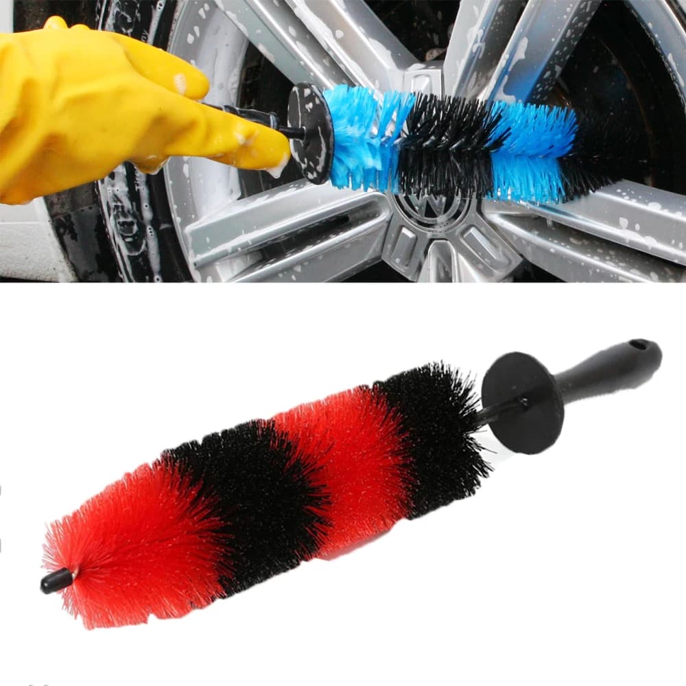 Spazzola per lavaggio ruote multifunzione per auto, camion, motore, griglia del motore, spazzola per lavaggio ruote, strumento per la pulizia dei cerchioni, lungo 17 pollici, facile portata