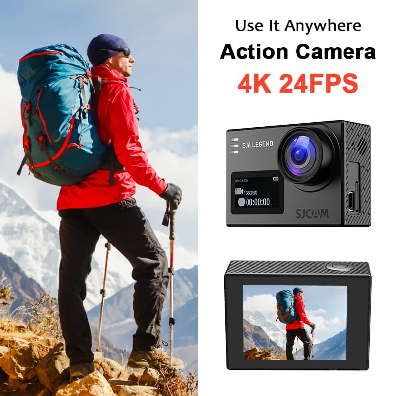 SJCAM SJ6 Legend Action Camera 4K/24FPS Gyro Stabilization 30M Waterproof with Case Sports Cam for Cycling Fishing Vlogging