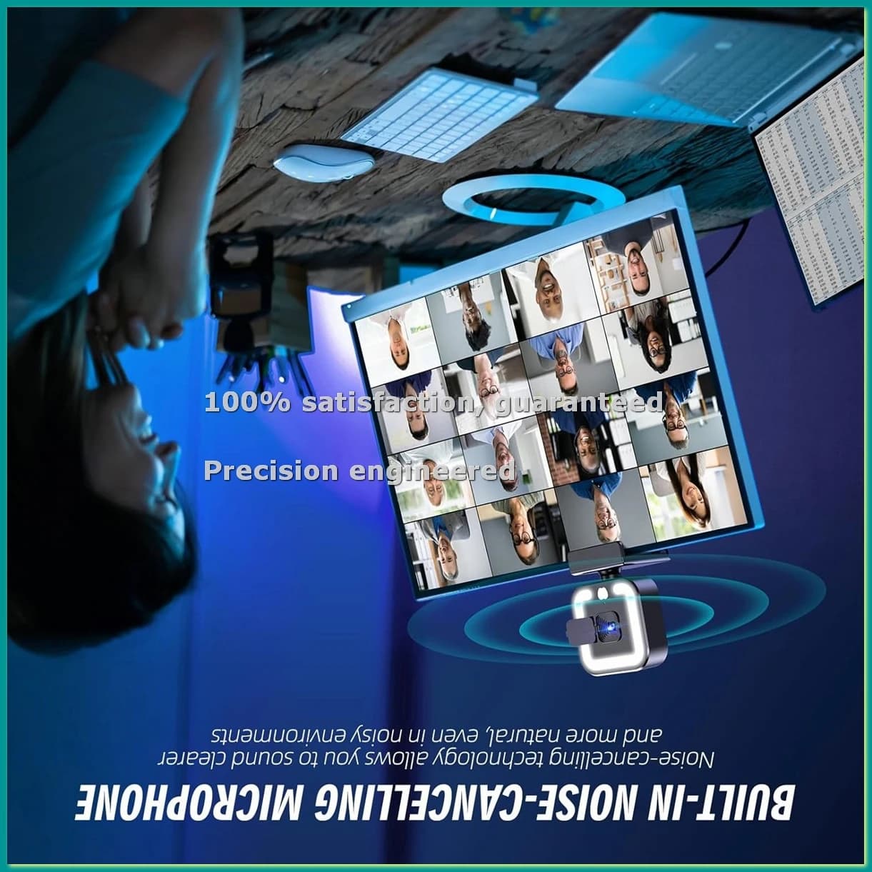 Webcam 4K con Microfono e Luce di Riempimento, Telecamera HD Autofocus per PC, Laptop, Desktop e Videochiamate - TCES