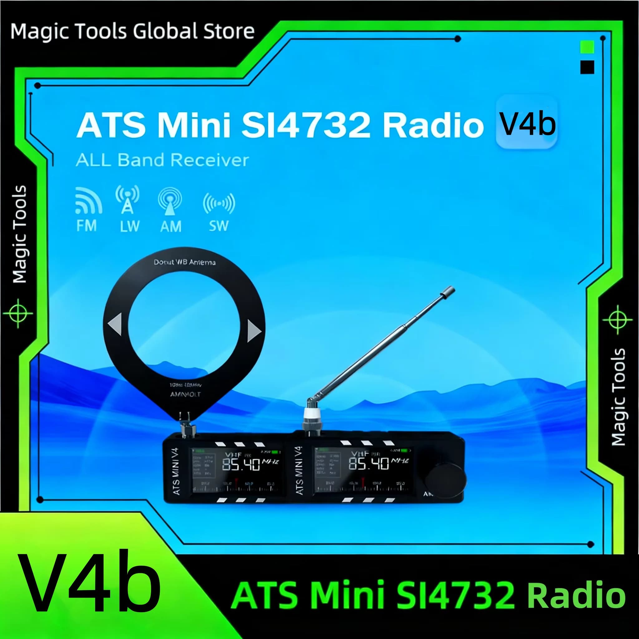 V4 AMNVOLT ATS Mini SI4732 Ricevitore tutte le bande Supporta AM/FM/SSB/LSB/USB Amplificatore per cuffie Hi-Z integrato per HAM