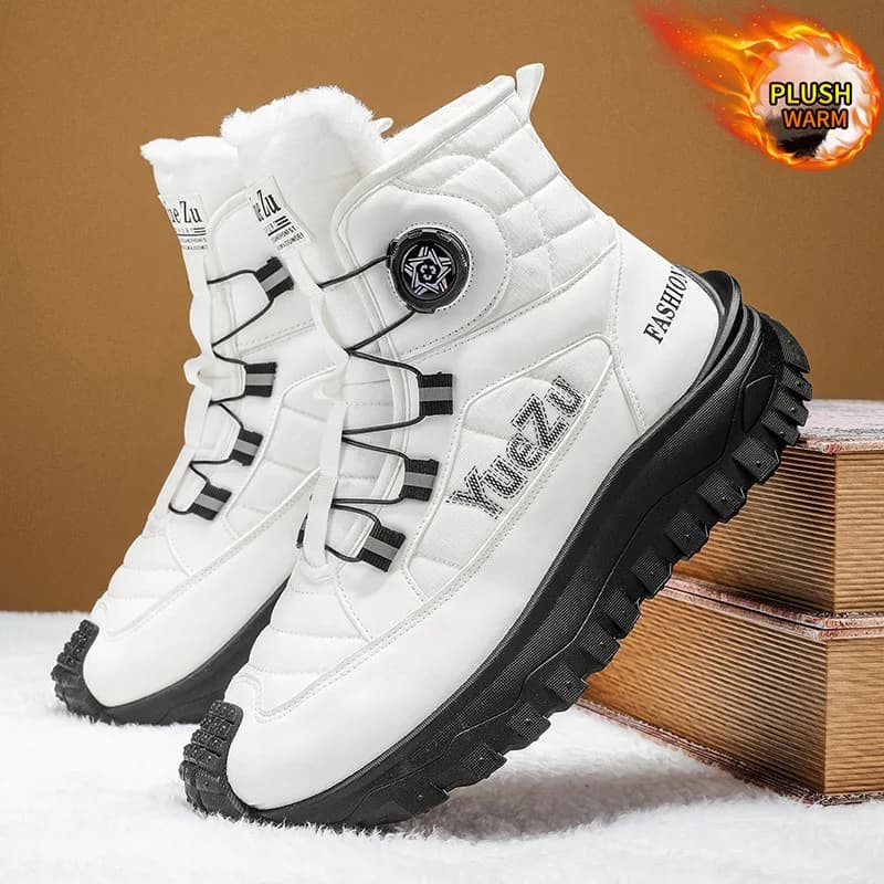 Stivali da neve invernali da uomo di grandi dimensioni Scarpe alte in cotone caldo foderate in pile Scarpe da trekking impermeabili per esterni durevoli antiscivolo