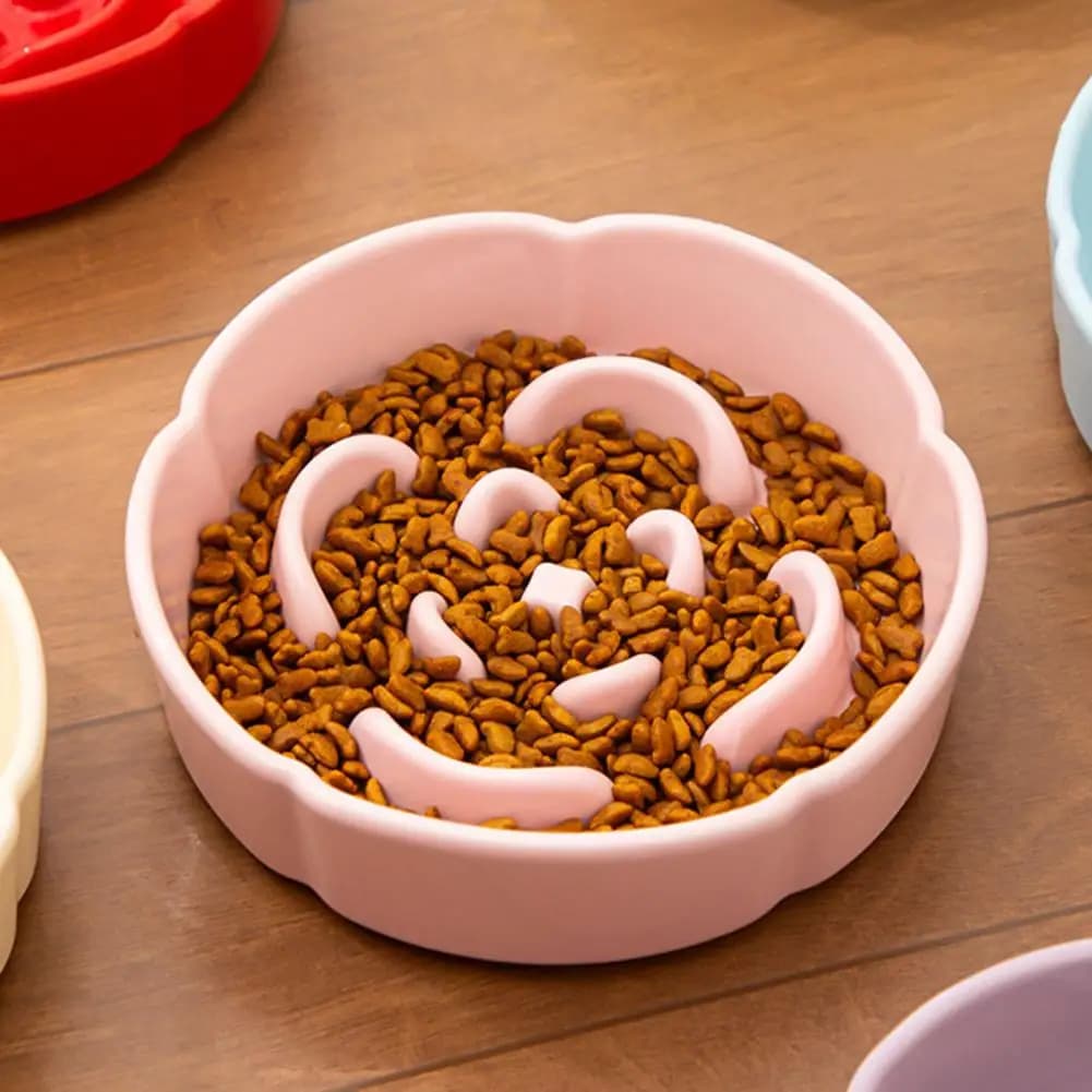 Anti Maze Bowl Ceramic Dog Slow Feeder Bowl Spill-proof Flower Design Pet Food Dish Anti-choking Healthy Digestion for Small