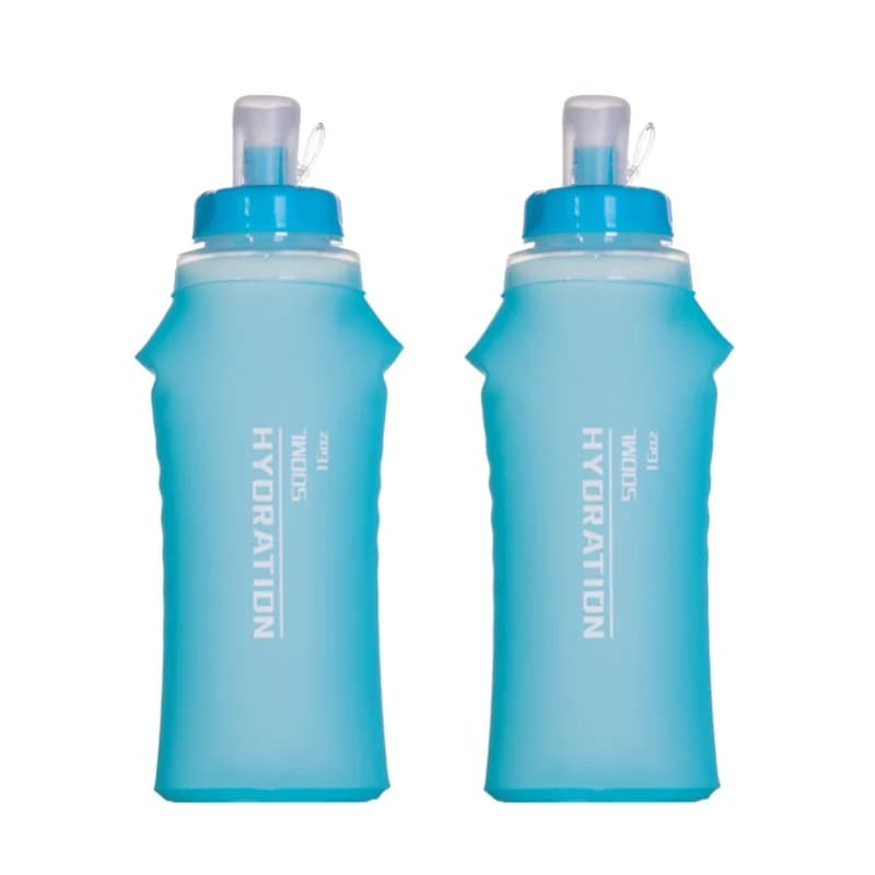 2 foldable sports water bottles in 500 ml TPU for water backpack, ideal for running, hiking, cycling, climbing, jogging, marathon