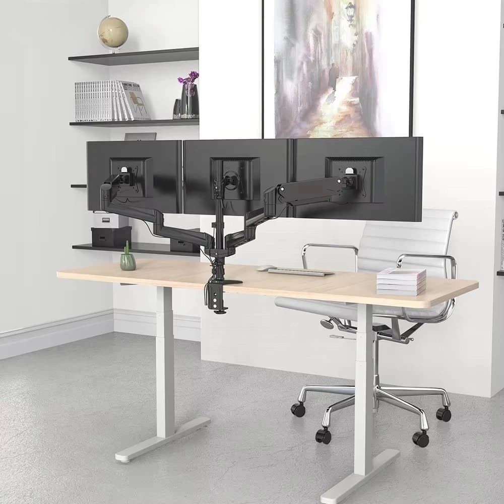 Triple Support for Aluminium Monitor from 15 to 27 Inches, Self-supporting, for LCD Screens with Cable Management