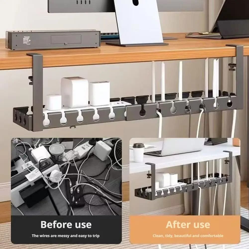 Extensible cable management under the desk, without drilling, metal cable tray, space saving, multipurpose shelf for hanging the house