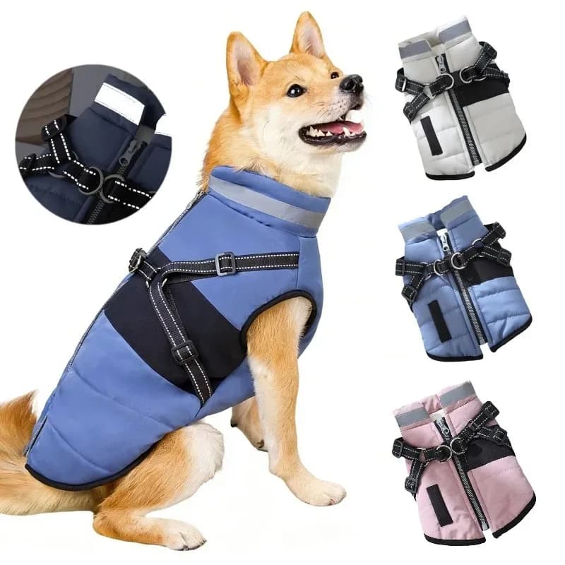 Winter Dog Coat Warm Thick Waterproof Windproof Adjustable Zip Up Padded Down Jacket Harness Outdoor Fashion Cozy Soft Hot New