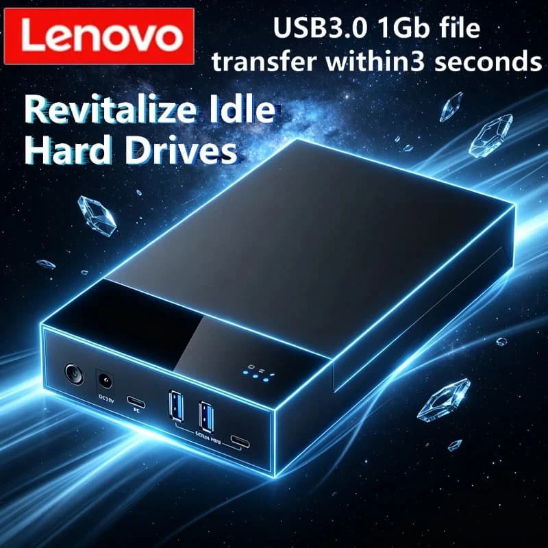 Enclosure Lenovo per HDD/SSD SATA 2.5/3.5, Hub USB 3.0 Type-C, Case Esterno per Disco Rigido Senza Attrezzi, Supporto Alimentazione 12V, Compatibile fino a 18TB