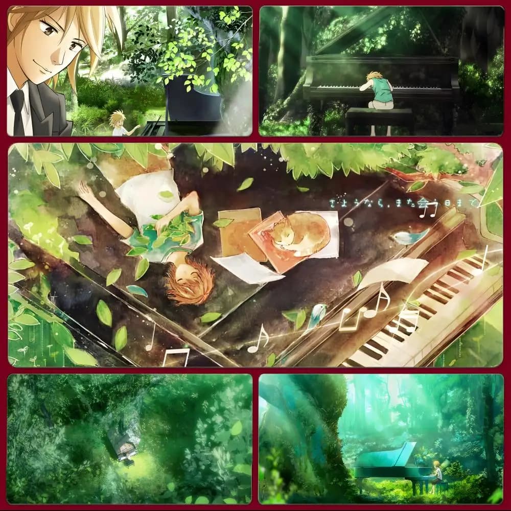 Tappetino per mouse da gioco grande con bordi cuciti, spesso, per PC, con motivo musicale anime 'F-Forest of Piano'
