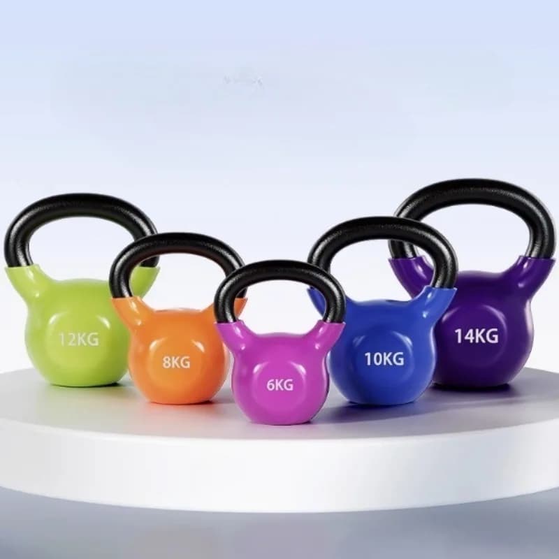 Kettlebell in ghisa rivestita, design elegante e colorato, unisex, per allenamento di forza e fitness a casa.