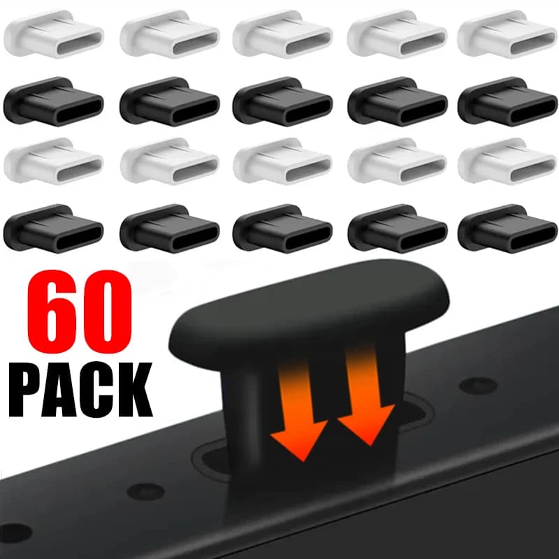 60-1 Pz Tipo-C Tappi Antipolvere In Silicone Anti-polvere Tappo di Copertura Porta di Ricarica Protezione per Iphone 17 15 Pro Max Plus Samsung Xiaomi