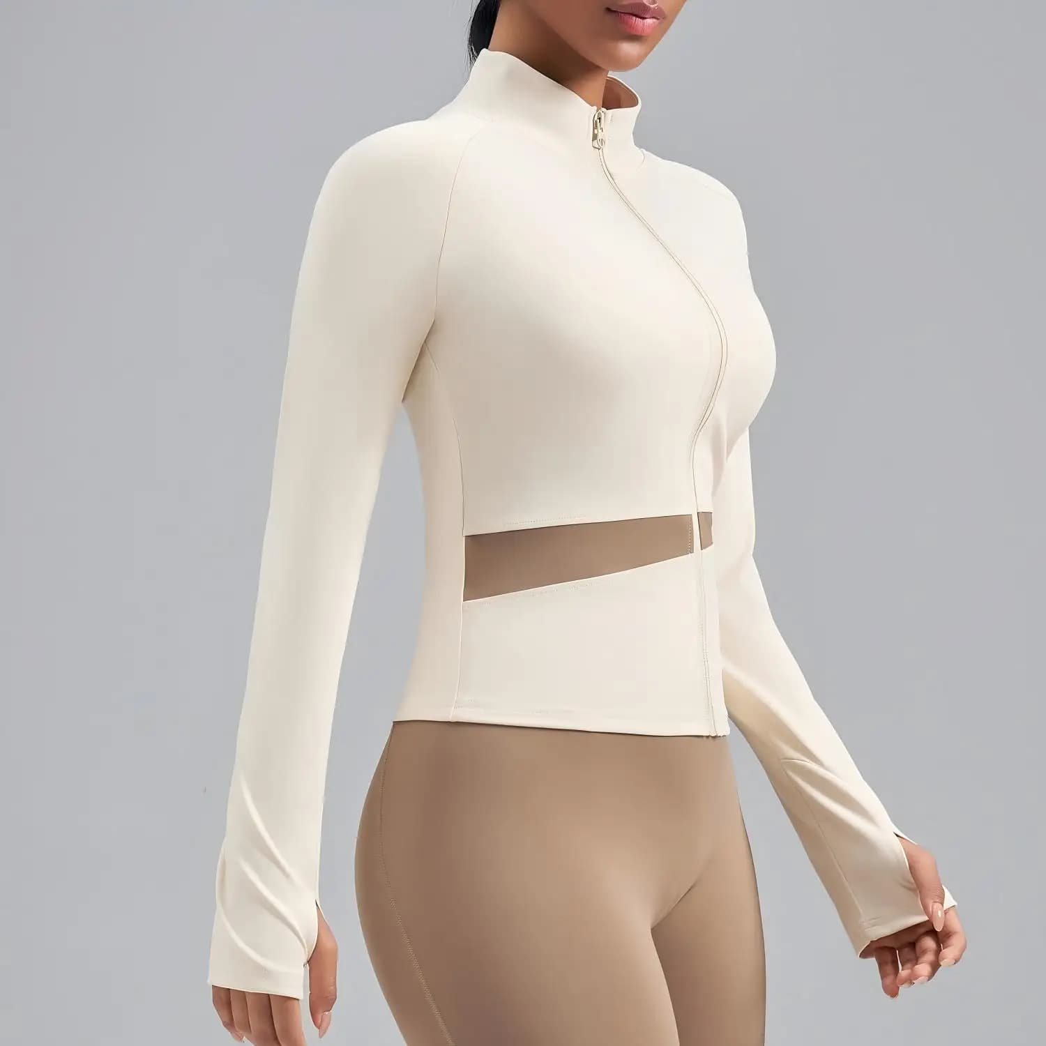 Women's Color-blocked High Neck Yoga Jacket Breathable Naked Feel Fitness Top for Workout Gym Exercise