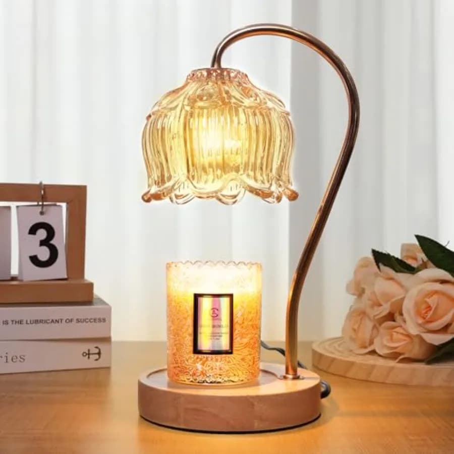 Lampada Scaldacandele a Forma di Fiore Dimmerabile con Timer - Adatta a Tutte le Candele Profumate in Barattolo - Regalo Unico per Compleanno e Festa della Mamma per Donne