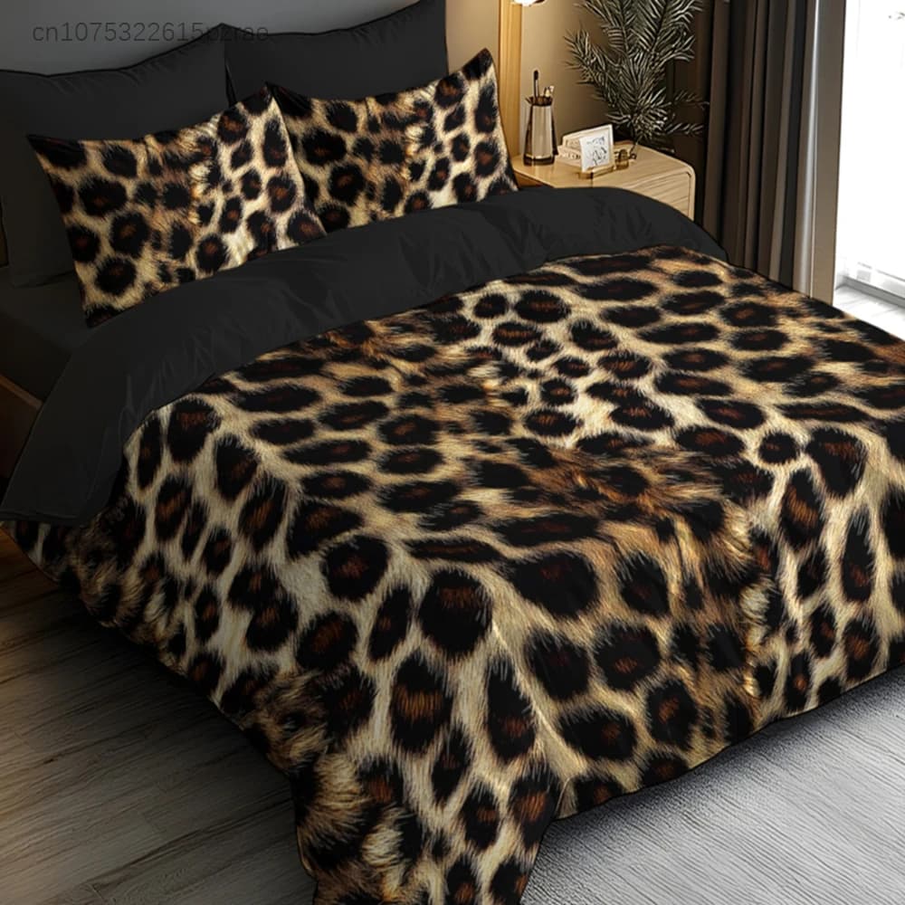 Leopard Print Bedding Set Fashionable 3D Print Duvet Cover Pillowcase Cozy Hypoallergenic For Bedroom Decor
