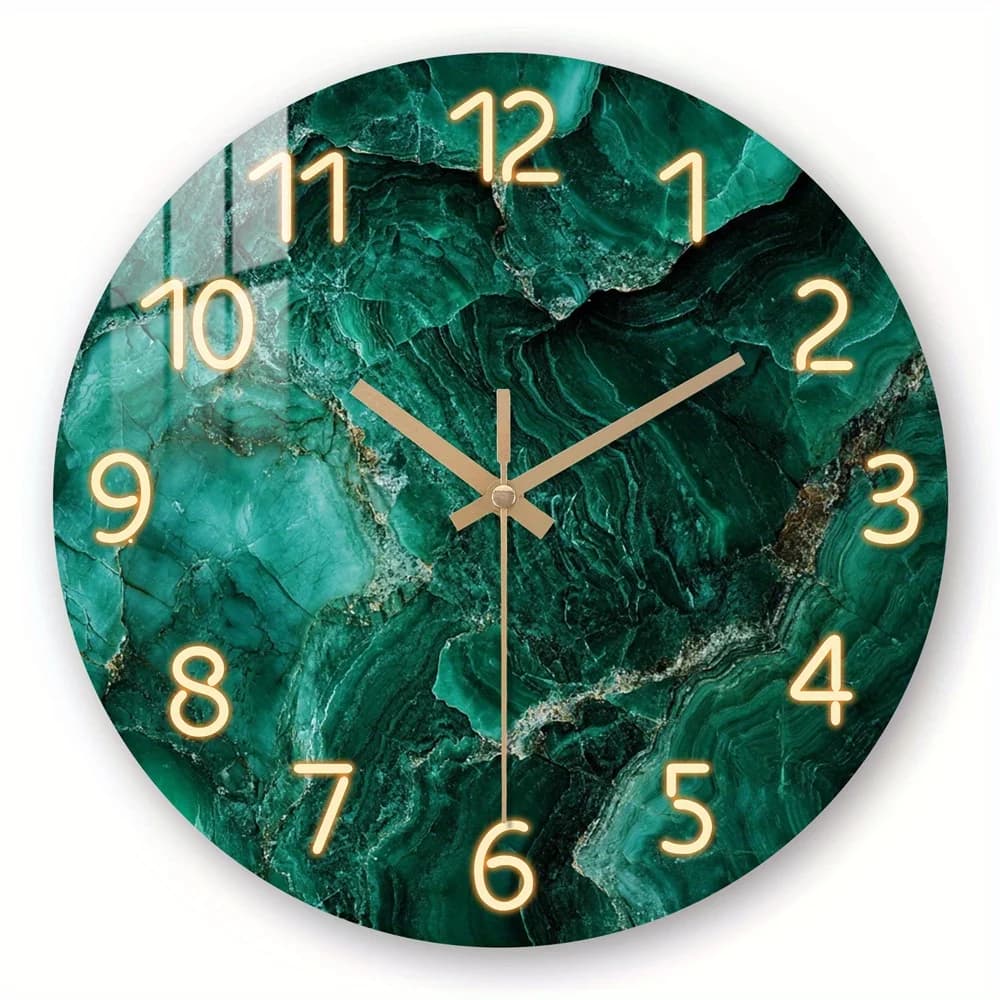 1pc Round Green Marble Wall Clock - Silent Non-Ticking Tempered Face & Artificial Wood/Plastic Frame, Elegant Marble Texture Suitable for Living Room, Office Decor - Luxury Modern Clock Gift (AA Batteries Not Included)