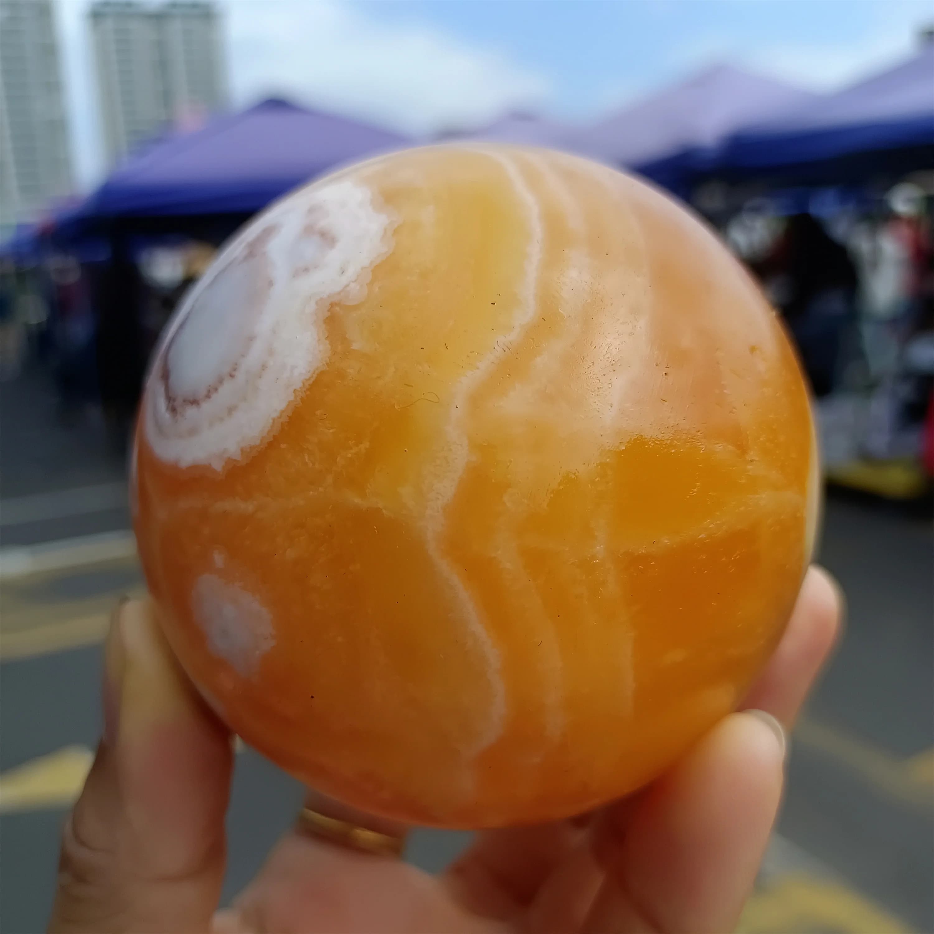 Sfera di pietra naturale arancione congelata, sfera di cristallo di quarzo giallo, guarigione minerale Reiki, smagnetizzazione, sfera di calcite arancione