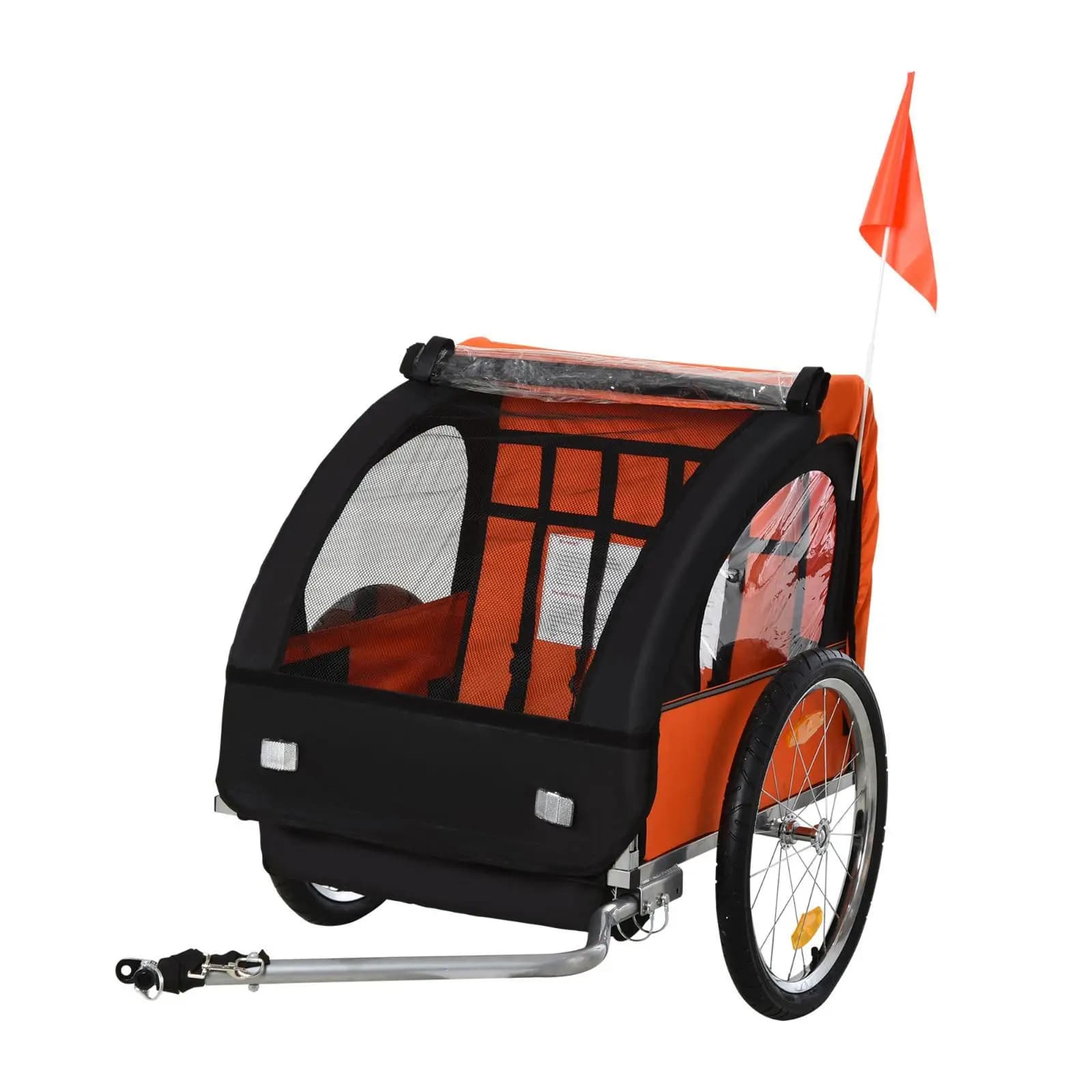 Rimorchio per Bicicletta per Bambini con Telaio in Acciaio, Sedile Comodo Arancione, Imbracatura di Sicurezza, Seggiolino Posteriore per Bici per Gite Familiari nel Weekend
