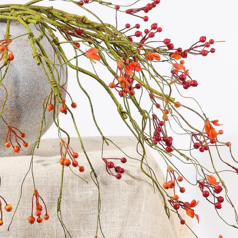 Simulation Wild Fruit Branch Plastic Autumn Leaves Green Plants Holiday Party Decoration Artificial Winterberry Plant Floral