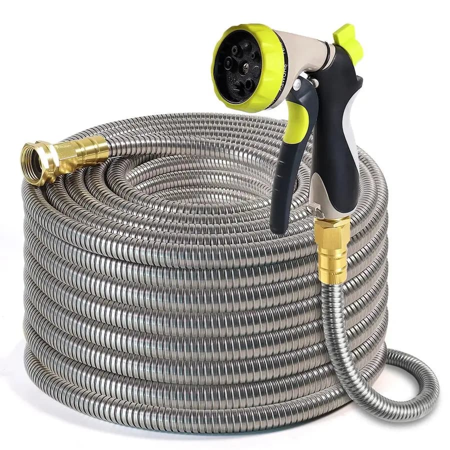 Garden pipe 50-foot 304 stainless steel water pipe with spray nozzle, flexible, light garden hoses, without blow, resistant for