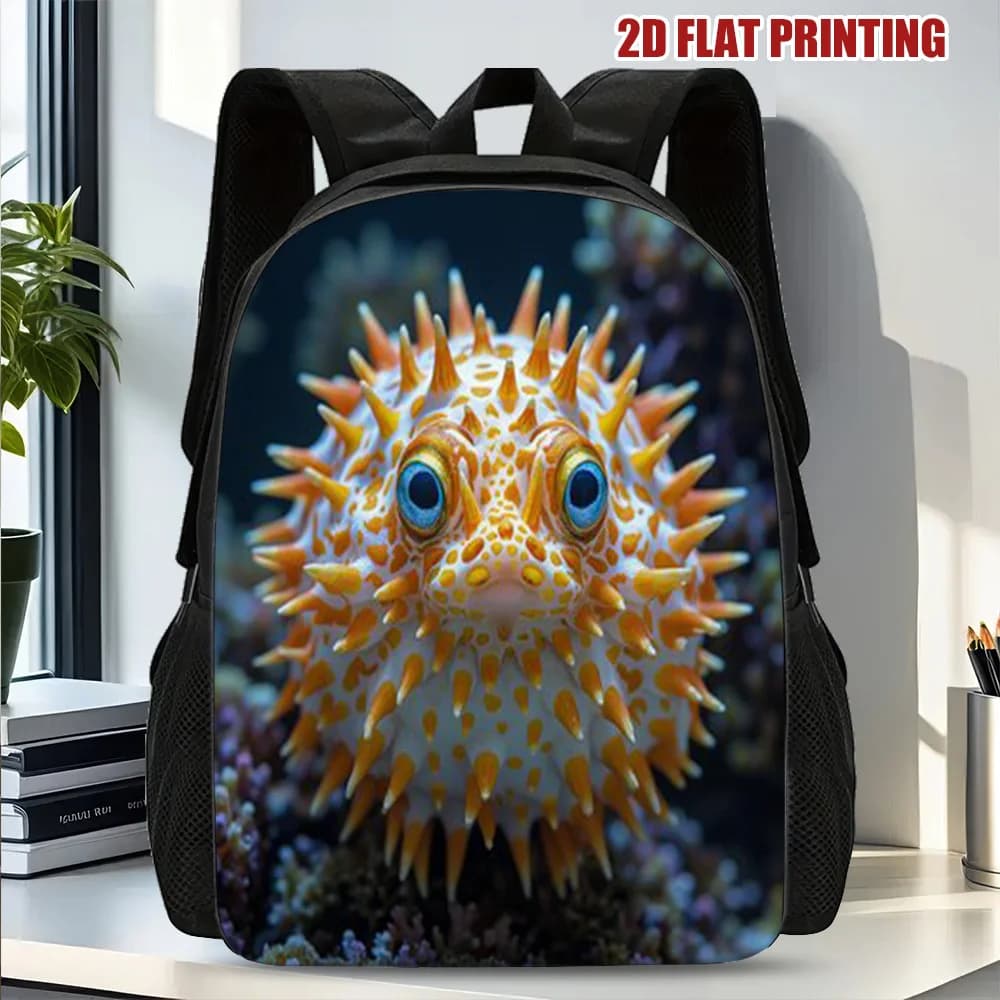 Zaino con stampa piatta 2D Plaice Portrait - Borsa da scuola leggera in poliestere con tracolla regolabile e rimovibile per adolescenti