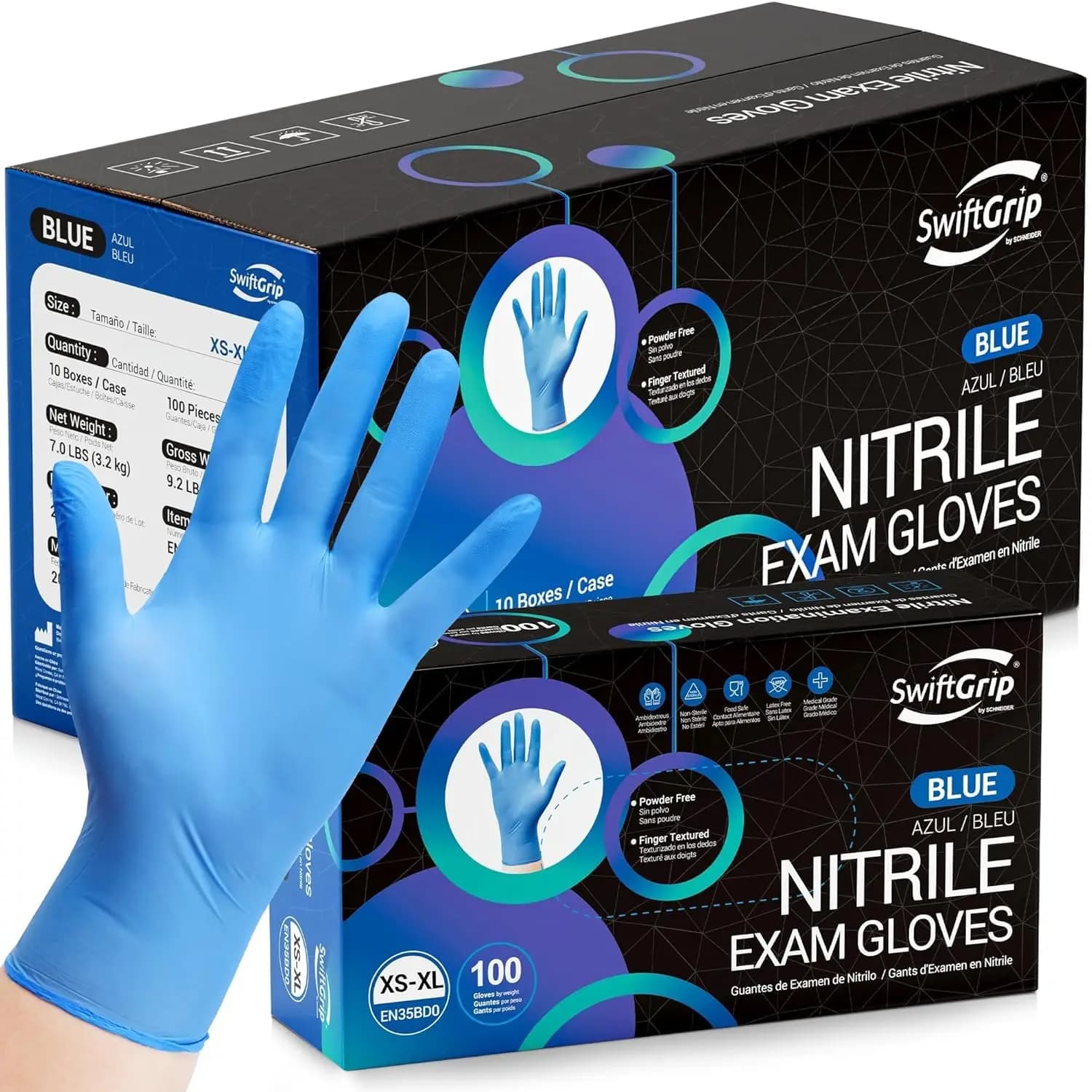 Guanti Monouso in Nitrile per Esami, Blu, Senza Lattice, per Uso Medico e Alimentare, Senza Polvere, Non Sterili, Confezione da 1000 Pezzi, Taglia Media