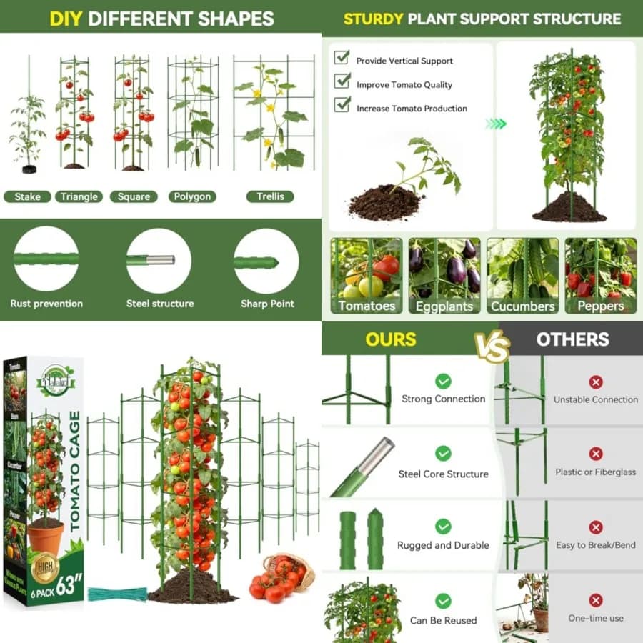Supporti Alti per Pomodori da Giardino, Gabbie Regolabili per Pomodori, Pali da Giardino per Vasi, Supporti per Piante di Pomodoro per Orti Rialzati