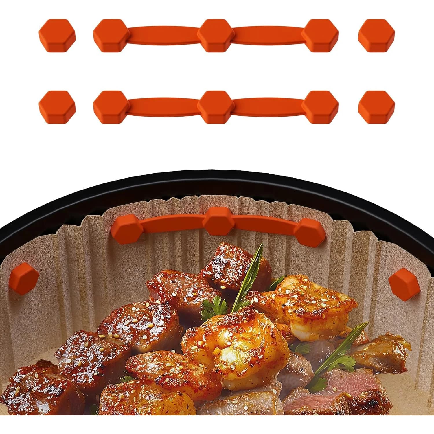 Silicone buckle with air fryer magnet to hold parchment paper for air fryer, locks disposable coatings Safe and prevents burning paper