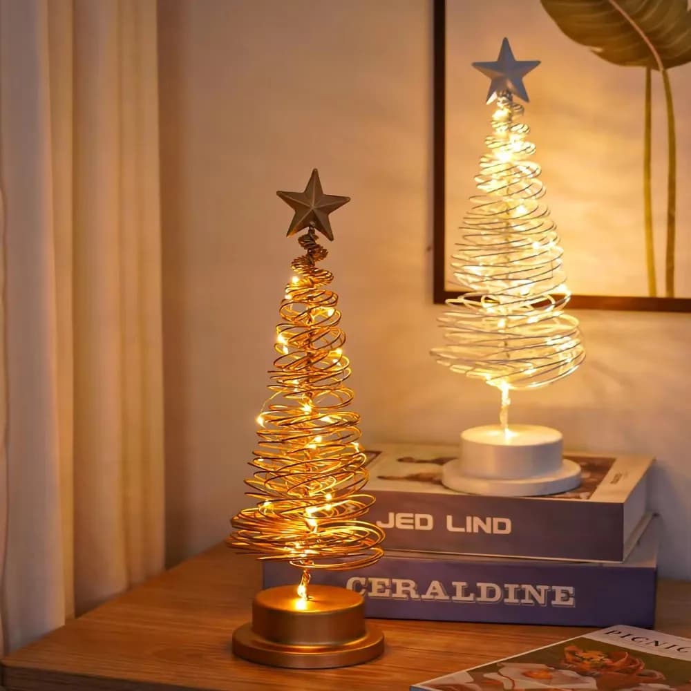 Luci natalizie artificiali Lampada da fata per albero Albero in metallo a spirale Star Illuminazione per le vacanze per la casa Decorazioni per il soggiorno Lampada da notte