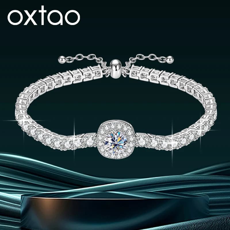 OXTAO Bracciale Tennis di Lusso con Zirconi Quadrati 6.5mm 1.0ct D VVS1, Gioielli da Donna, per Matrimonio, Anniversario, Placcato Oro 14K