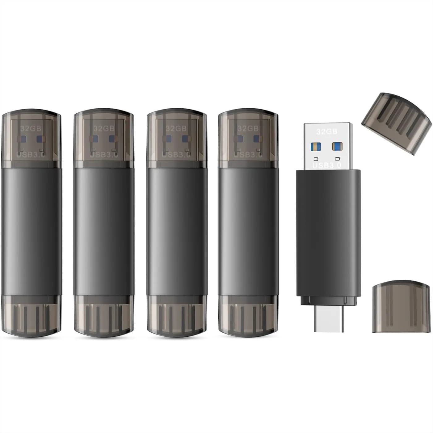 Chiavetta USB C da 32GB con Doppia Porta USB 3.0 Tipo C + USB A 2-in-1 per Smartphone, Tablet, Computer, Mac, iPhone 15 (Confezione da 5)